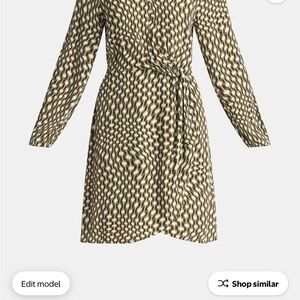 Time and Tru Geometric Long Sleeve Dress - Green, Black and Cream